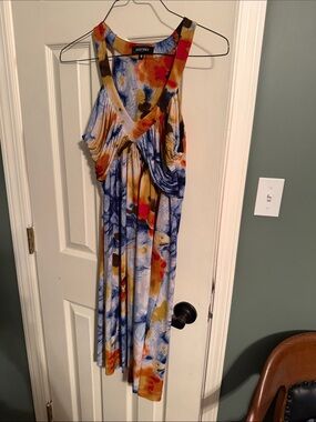 Ellen Tracy  Blue, Yellow and Red Abstract Floral Tank Dress